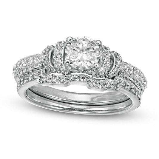 1.20 CT. T.W. Natural Diamond Collar Bridal Engagement Ring Set in Solid 14K White Gold