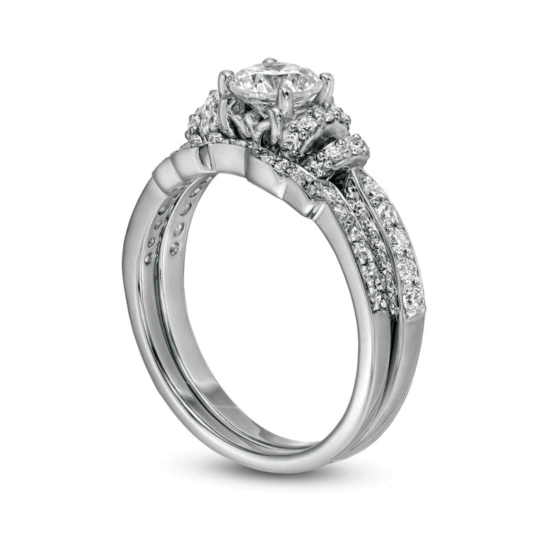 1.20 CT. T.W. Natural Diamond Collar Bridal Engagement Ring Set in Solid 14K White Gold