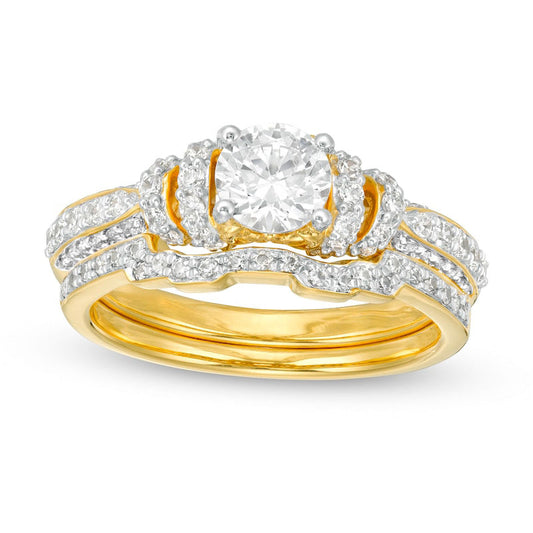 1.20 CT. T.W. Natural Diamond Collar Bridal Engagement Ring Set in Solid 14K Gold