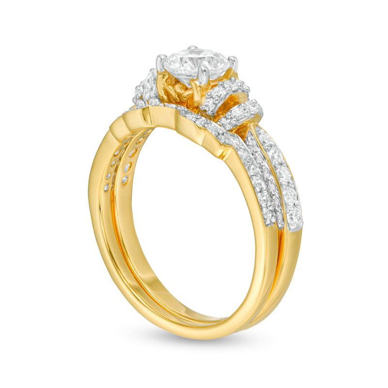 1.20 CT. T.W. Natural Diamond Collar Bridal Engagement Ring Set in Solid 14K Gold