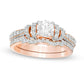 1.20 CT. T.W. Natural Diamond Collar Bridal Engagement Ring Set in Solid 14K Rose Gold