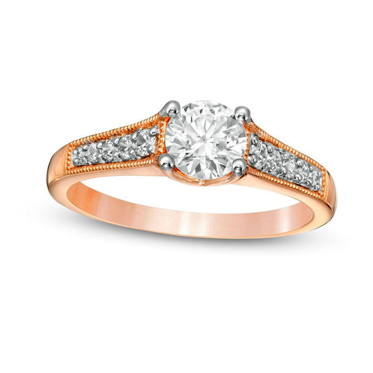 0.88 CT. T.W. Natural Diamond Antique Vintage-Style Engagement Ring in Solid 14K Rose Gold