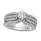 1.0 CT. T.W. Natural Diamond Multi-Row Bridal Engagement Ring Set in Solid 14K White Gold