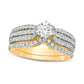1.0 CT. T.W. Natural Diamond Multi-Row Bridal Engagement Ring Set in Solid 14K Gold