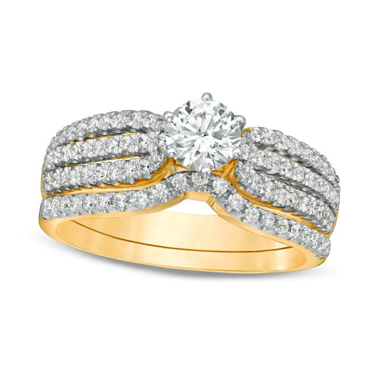 1.0 CT. T.W. Natural Diamond Multi-Row Bridal Engagement Ring Set in Solid 14K Gold