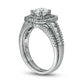 1.38 CT. T.W. Natural Diamond Double Octagonal Frame Multi-Row Bridal Engagement Ring Set in Solid 14K White Gold
