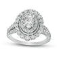 1.5 CT. T.W. Oval Natural Diamond Double Frame Antique Vintage-Style Engagement Ring in Solid 14K White Gold