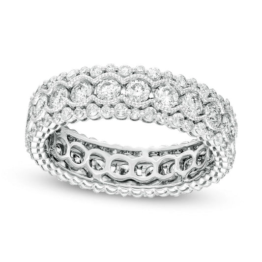 2.0 CT. T.W. Natural Diamond Scallop Edge Antique Vintage-Style Eternity Anniversary Band in Solid 14K White Gold