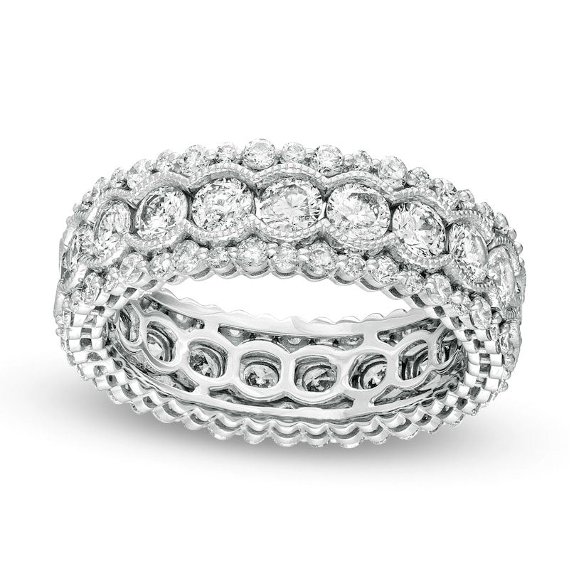 3.0 CT. T.W. Natural Diamond Scallop Edge Antique Vintage-Style Eternity Anniversary Band in Solid 14K White Gold