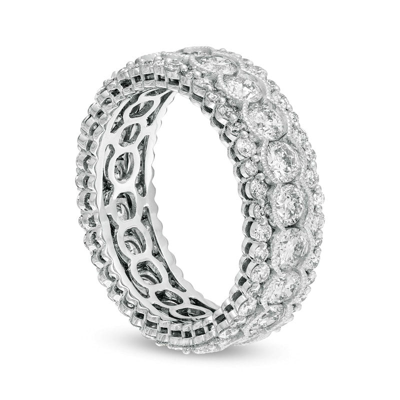3.0 CT. T.W. Natural Diamond Scallop Edge Antique Vintage-Style Eternity Anniversary Band in Solid 14K White Gold