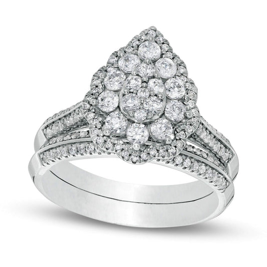 1.0 CT. T.W. Composite Natural Diamond Double Pear-Shaped Frame Bridal Engagement Ring Set in Solid 10K White Gold