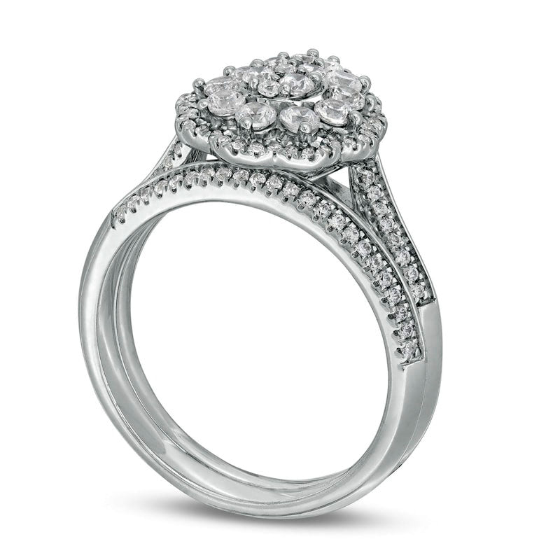 1.0 CT. T.W. Composite Natural Diamond Double Pear-Shaped Frame Bridal Engagement Ring Set in Solid 10K White Gold