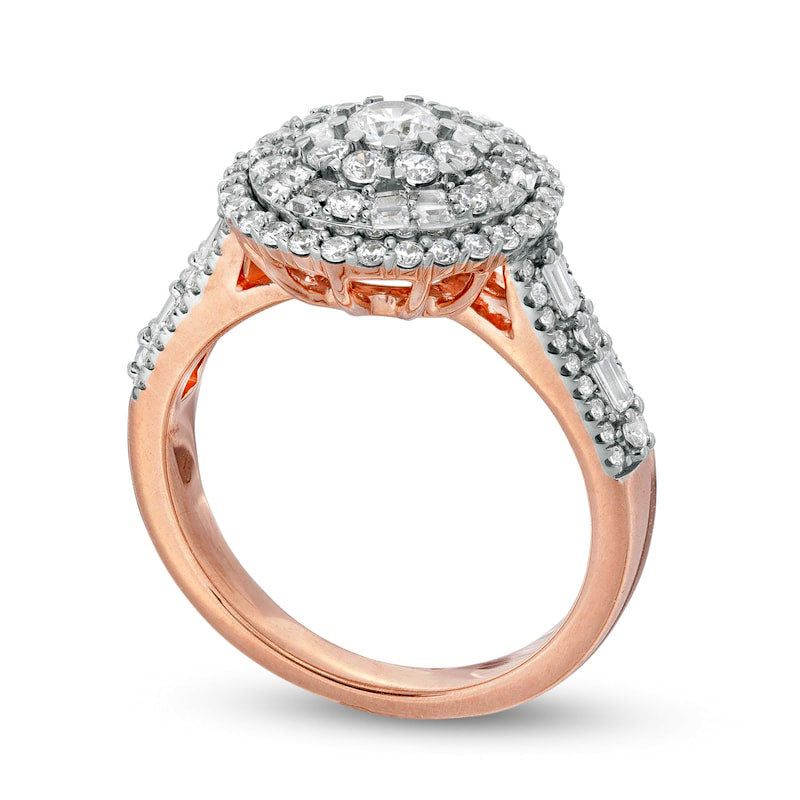 1.0 CT. T.W. Natural Diamond Triple Frame Multi-Row Engagement Ring in Solid 10K Rose Gold