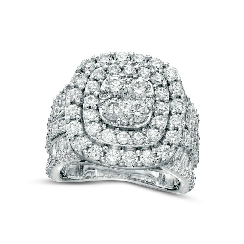 4 CT. T.W. Composite Natural Diamond Double Cushion Frame Antique Vintage-Style Engagement Ring in Solid 14K White Gold