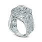 4 CT. T.W. Composite Natural Diamond Double Cushion Frame Antique Vintage-Style Engagement Ring in Solid 14K White Gold