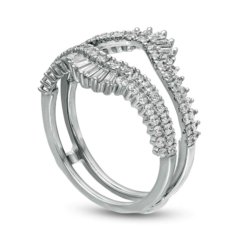 1.0 CT. T.W. Natural Clarity Enhanced Diamond Double Row Crown Solitaire Enhancer in Solid 14K White Gold