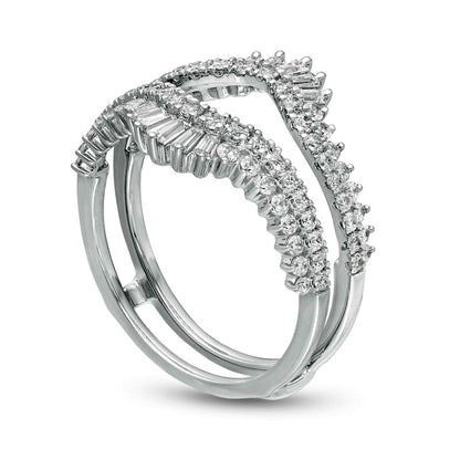 1.0 CT. T.W. Natural Clarity Enhanced Diamond Double Row Crown Solitaire Enhancer in Solid 14K White Gold