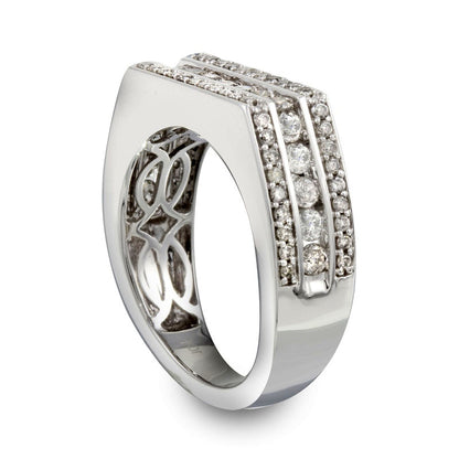 Men's 2.0 CT. T.W. Natural Diamond Three Row Rectangular Ring in Solid 10K White Gold - Size 10