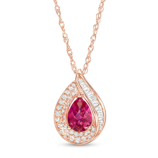 Pear-Shaped Lab-Created Ruby and White Sapphire Teardrop Pendant in Sterling Silver and 14K Rose Gold Plate