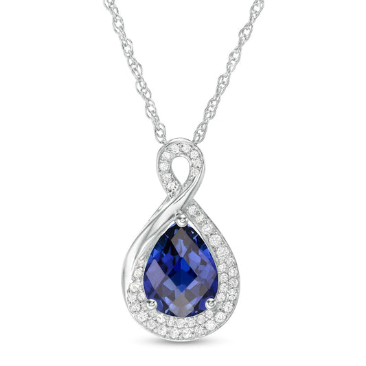 Pear-Shaped Lab-Created Blue and White Sapphire Infinity Pendant in Sterling Silver