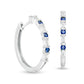 Alternating Blue Sapphire and 0.33 CT. T.W. Baguette Diamond Hoop Earrings in 10K White Gold