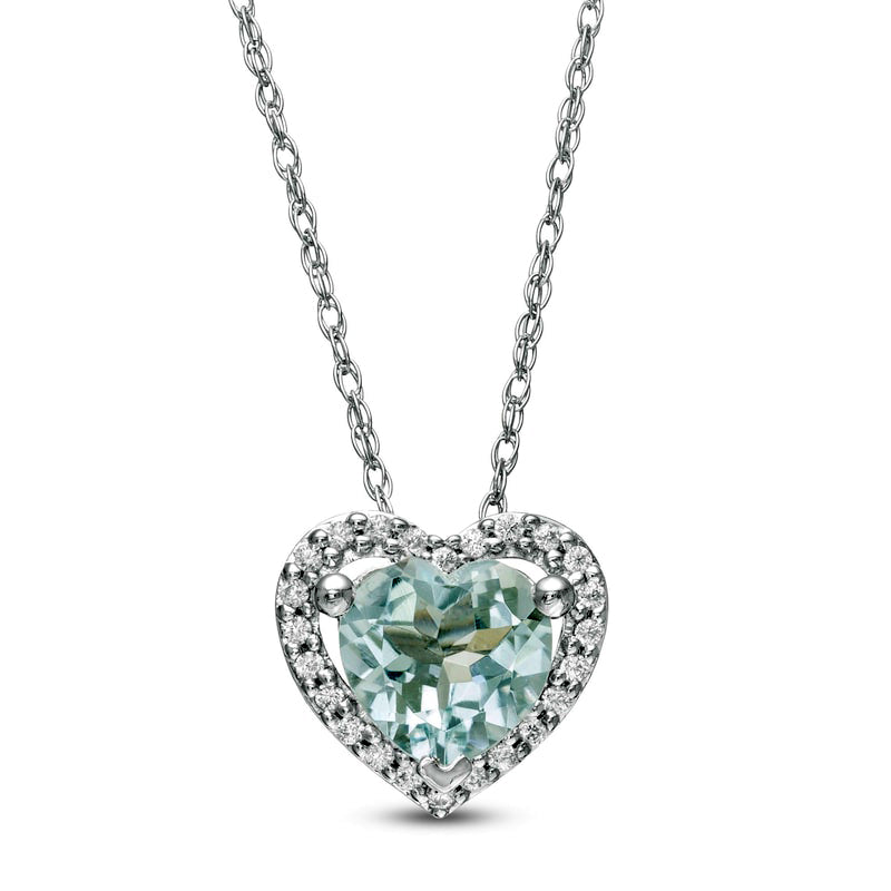 6.0mm Aquamarine and 0.07 CT. T.W. Natural Diamond Heart Pendant in 10K White Gold