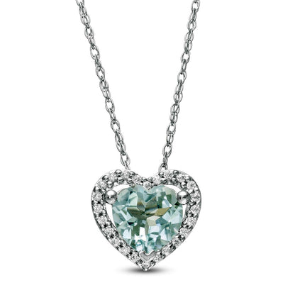 6.0mm Aquamarine and 0.07 CT. T.W. Natural Diamond Heart Pendant in 10K White Gold