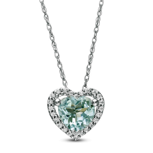 6.0mm Aquamarine and 0.07 CT. T.W. Natural Diamond Heart Pendant in 10K White Gold