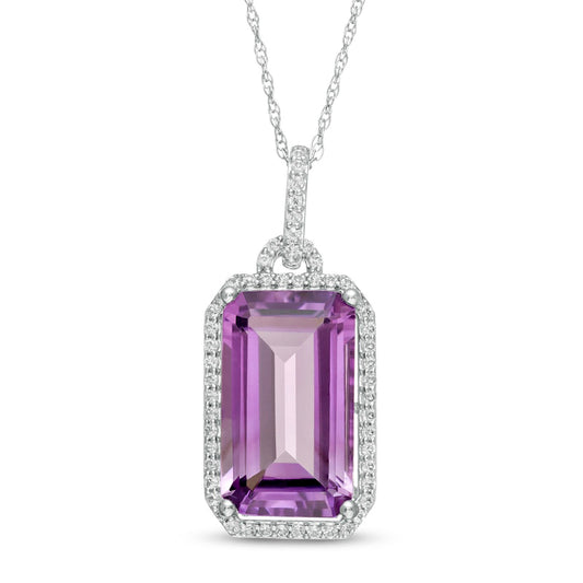 Elongated Emerald-Cut Amethyst and White Topaz Frame Doorknocker Pendant in Sterling Silver