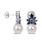 9.0-9.5mm Cultured Freshwater Pearl, Blue Sapphire and 0.13 CT. T.W. Diamond Flower Drop Earrings in 14K White Gold