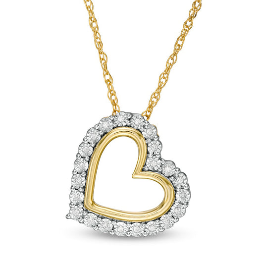 0.05 CT. T.W. Natural Diamond Frame Tilted Heart Pendant in Sterling Silver and 14K Gold Plate