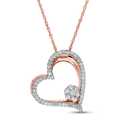 0.2 CT. T.W. Natural Diamond Layered Tilted Heart Pendant in 10K Rose Gold
