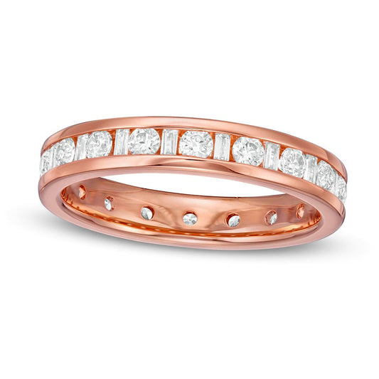 1.0 CT. T.W. Baguette and Round Natural Diamond Eternity Wedding Band in Solid 14K Rose Gold