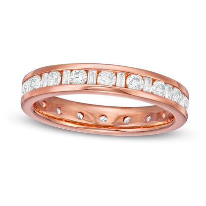 1.0 CT. T.W. Baguette and Round Natural Diamond Eternity Wedding Band in Solid 14K Rose Gold