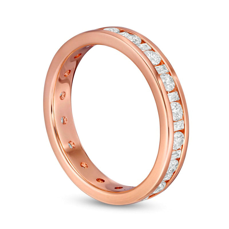 1.0 CT. T.W. Baguette and Round Natural Diamond Eternity Wedding Band in Solid 14K Rose Gold