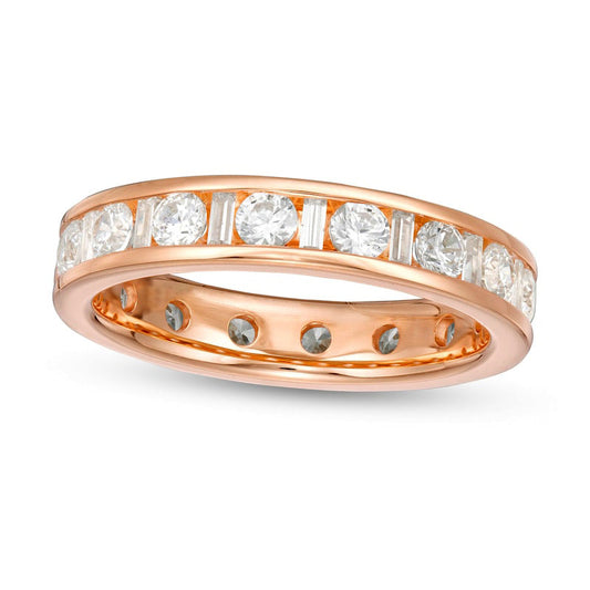 1.5 CT. T.W. Baguette and Round Natural Diamond Eternity Wedding Band in Solid 14K Rose Gold