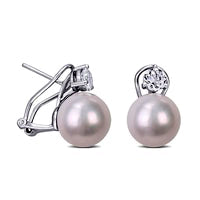 11.0-12.0mm Cultured Freshwater Pearl and 5.0mm White Topaz Stud Earrings in Sterling Silver