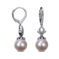 11.0-12.0mm Cultured Freshwater Pearl and 0.05 CT. T.W. Diamond Drop Earrings in Sterling Silver
