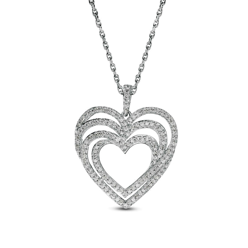 0.5 CT. T.W. Natural Diamond Triple Heart Swirl Pendant in Sterling Silver