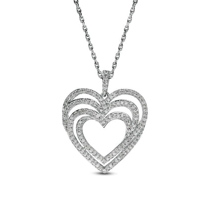0.5 CT. T.W. Natural Diamond Triple Heart Swirl Pendant in Sterling Silver
