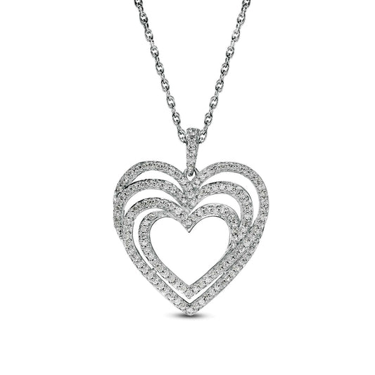 0.5 CT. T.W. Natural Diamond Triple Heart Swirl Pendant in Sterling Silver