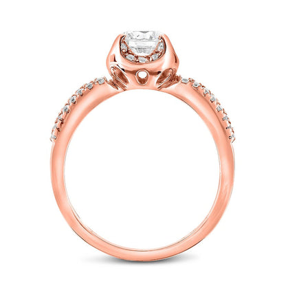 0.75 CT. T.W. Natural Diamond Cushion Frame Double Row Bridal Engagement Ring Set in Solid 14K Rose Gold