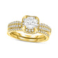 0.75 CT. T.W. Natural Diamond Cushion Frame Double Row Bridal Engagement Ring Set in Solid 14K Gold