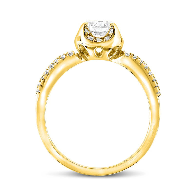 0.75 CT. T.W. Natural Diamond Cushion Frame Double Row Bridal Engagement Ring Set in Solid 14K Gold