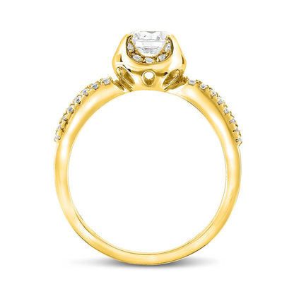 0.75 CT. T.W. Natural Diamond Cushion Frame Double Row Bridal Engagement Ring Set in Solid 14K Gold