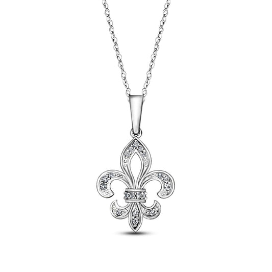 0.1 CT. T.W. Natural Diamond Fleur-de-Lis Pendant in Sterling Silver