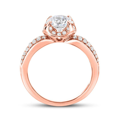 1.0 CT. T.W. Natural Diamond Frame Double Row Engagement Ring in Solid 14K Rose Gold