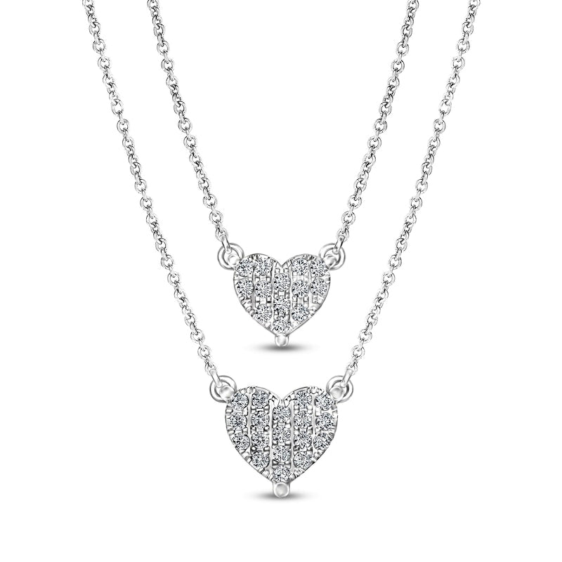 0.1 CT. T.W. Natural Diamond Double Strand Heart Necklace in Sterling Silver