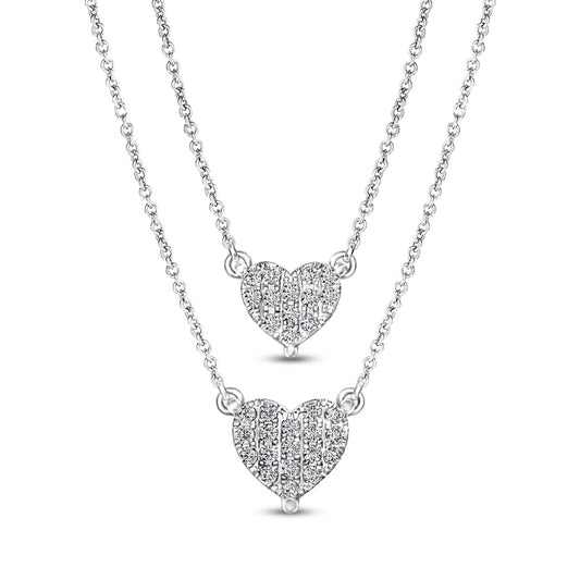 0.1 CT. T.W. Natural Diamond Double Strand Heart Necklace in Sterling Silver