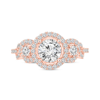 1.38 CT. T.W. Natural Diamond Three Stone Frame Engagement Ring in Solid 14K Rose Gold
